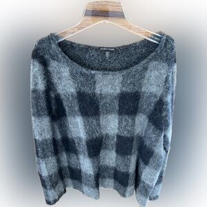 Eileen Fisher Women’s Black and Gray Mohair Alpaca Checkered Sweater